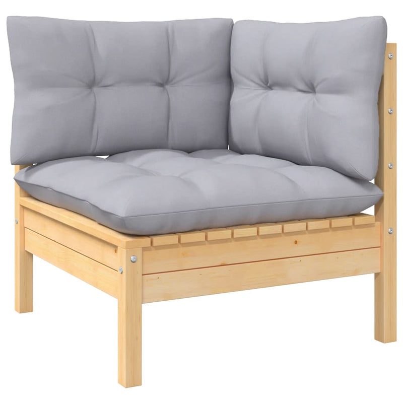 3 Piece Garden Lounge Set with Grey Cushions Solid Wood Pine