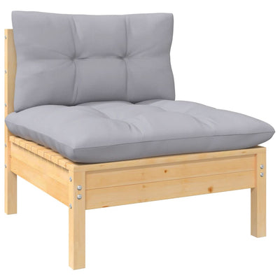 3 Piece Garden Lounge Set with Grey Cushions Solid Wood Pine