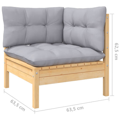 3 Piece Garden Lounge Set with Grey Cushions Solid Wood Pine