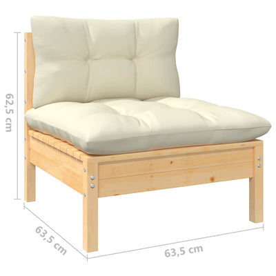 3 Piece Garden Lounge Set with Cream Cushions Solid Wood Pine