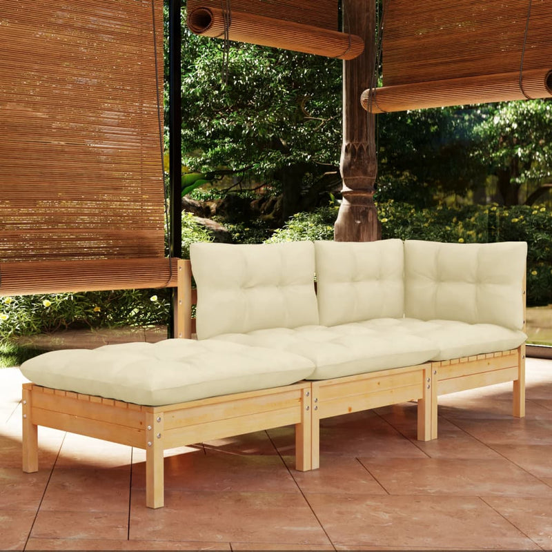 3 Piece Garden Lounge Set with Cream Cushions Solid Wood Pine