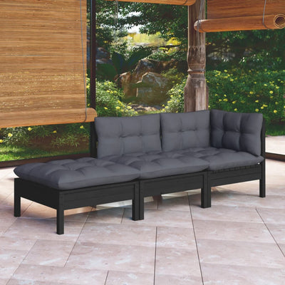 3 Piece Garden Lounge Set with Cushions Solid Wood Pine