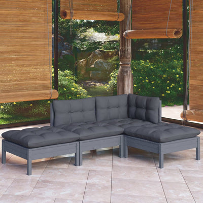 4 Piece Garden Lounge Set with Cushions Solid Pinewood