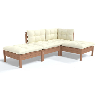 4 Piece Garden Lounge Set with Cushions Solid Pinewood