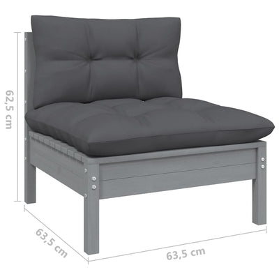 4 Piece Garden Lounge Set with Cushions Grey Pinewood