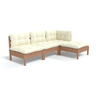 4 Piece Garden Lounge Set with Cushions Honey Brown Pinewood