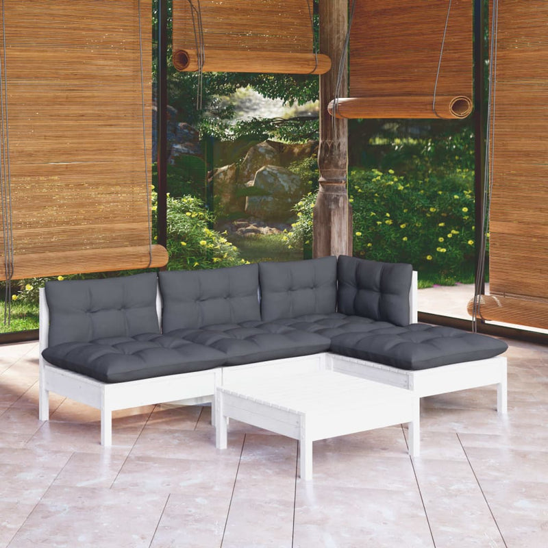 5 Piece Garden Lounge Set with Cushions White Pinewood