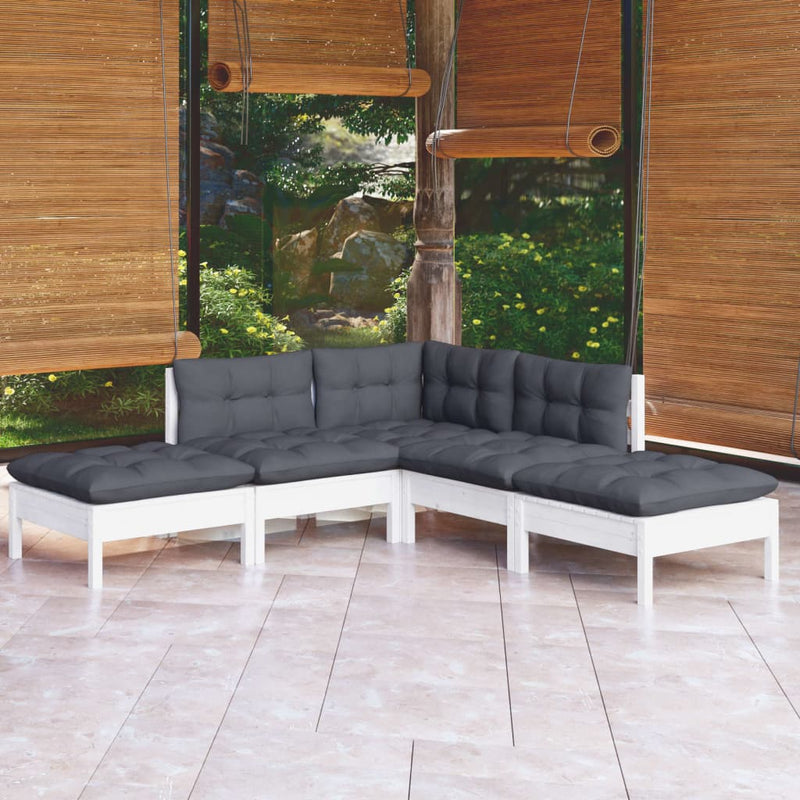 5 Piece Garden Lounge Set with Cushions White Pinewood