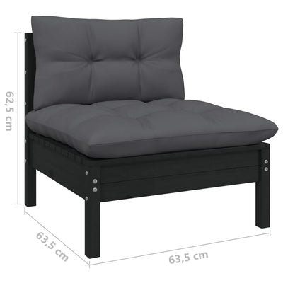 5 Piece Garden Lounge Set with Cushions Black Pinewood