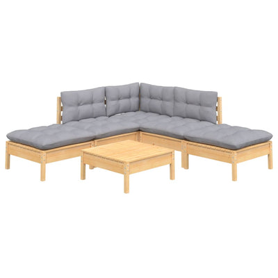 6 Piece Garden Lounge Set with Grey Cushions Pinewood