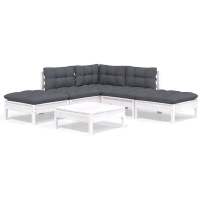 6 Piece Garden Lounge Set with Cushions White Pinewood