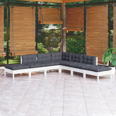 7 Piece Garden Lounge Set with Cushions White Pinewood