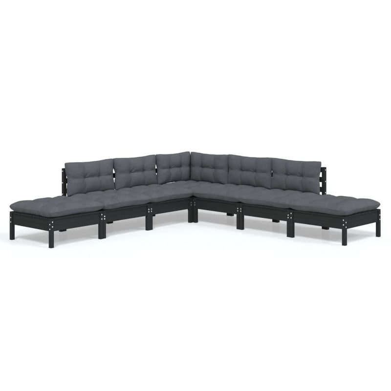 7 Piece Garden Lounge Set with Cushions Black Pinewood