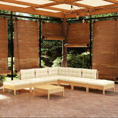 8 Piece Garden Lounge Set with Cream Cushions Pinewood