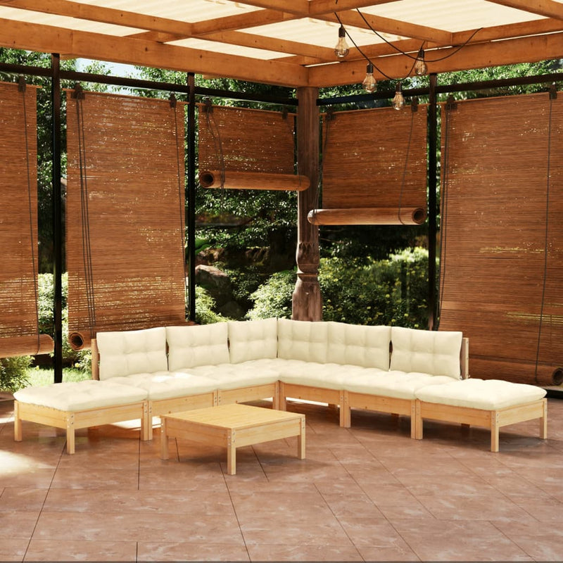 8 Piece Garden Lounge Set with Cream Cushions Pinewood