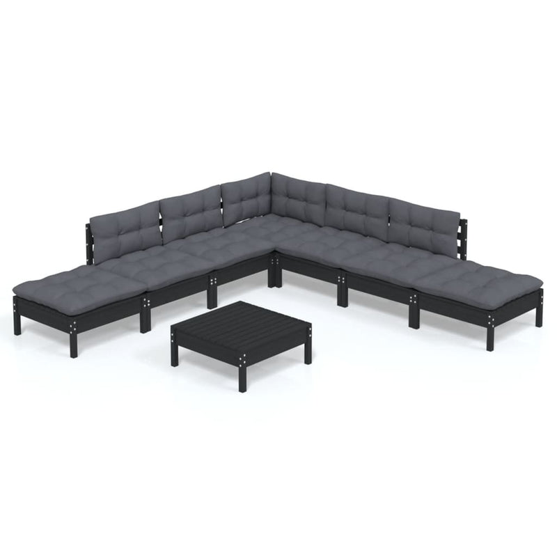 8 Piece Garden Lounge Set with Cushions Black Pinewood