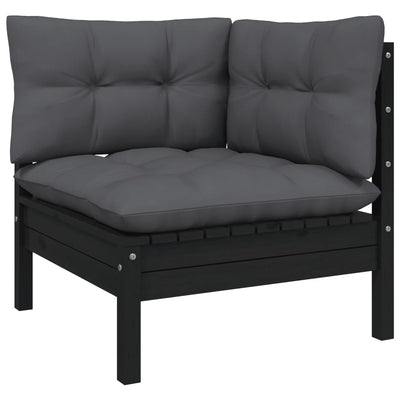 8 Piece Garden Lounge Set with Cushions Black Pinewood