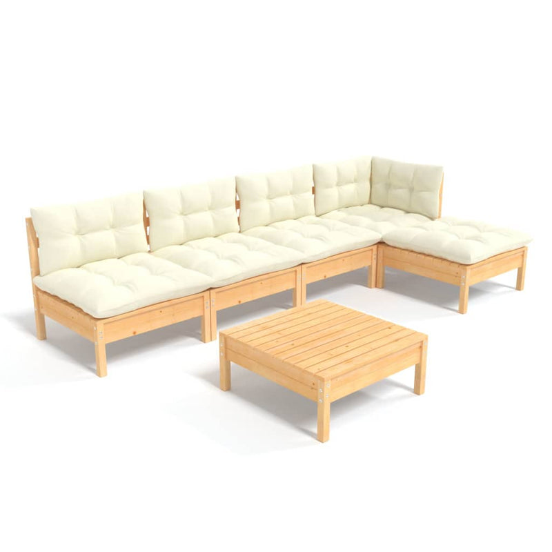 6 Piece Garden Lounge Set with Cream Cushions Pinewood