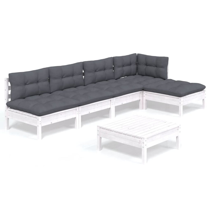 6 Piece Garden Lounge Set with Cushions White Pinewood