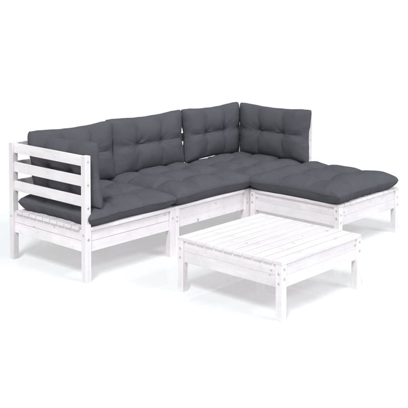 5 Piece Garden Lounge Set with Cushions White Pinewood