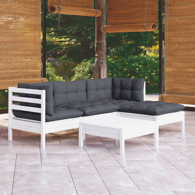 5 Piece Garden Lounge Set with Cushions White Pinewood