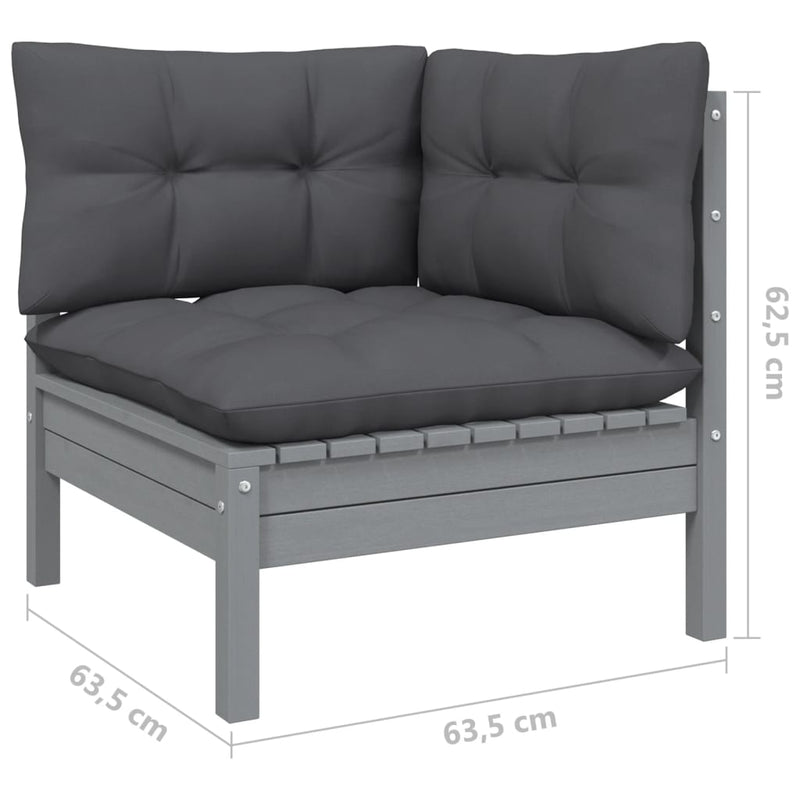 5 Piece Garden Lounge Set with Cushions Grey Pinewood