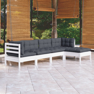 5 Piece Garden Lounge Set with Cushions White Pinewood