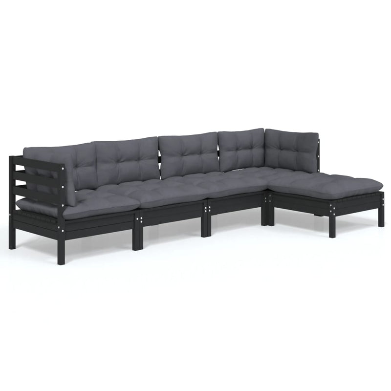 5 Piece Garden Lounge Set with Cushions Black Pinewood