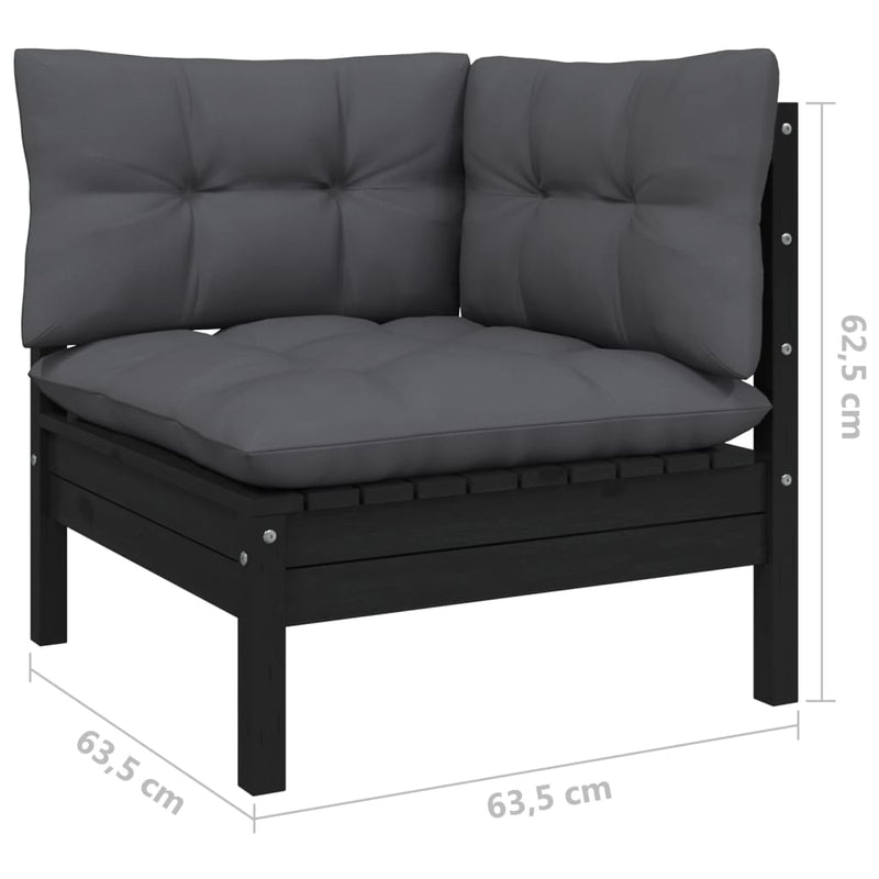 5 Piece Garden Lounge Set with Cushions Black Pinewood