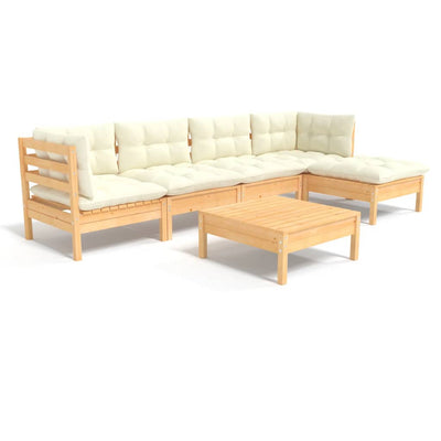 6 Piece Garden Lounge Set with Cream Cushions Pinewood