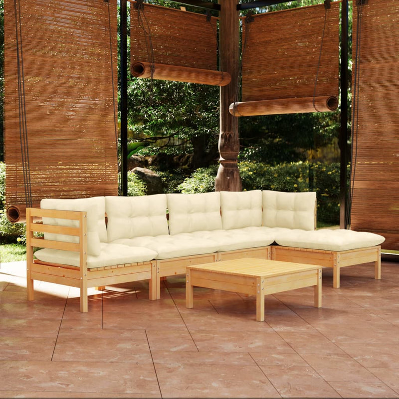 6 Piece Garden Lounge Set with Cream Cushions Pinewood