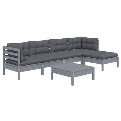 6 Piece Garden Lounge Set with Cushions Grey Pinewood