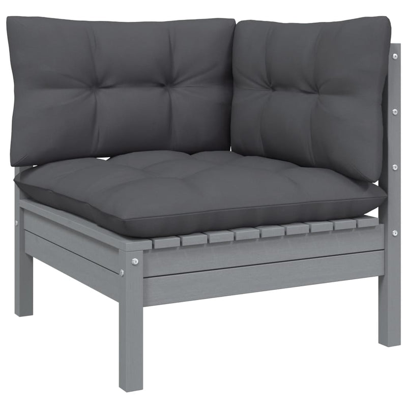 6 Piece Garden Lounge Set with Cushions Grey Pinewood