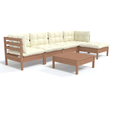 6 Piece Garden Lounge Set with Cushions Honey Brown Pinewood