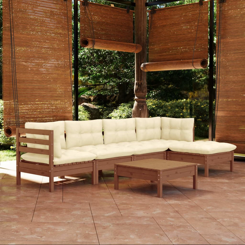 6 Piece Garden Lounge Set with Cushions Honey Brown Pinewood