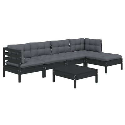 6 Piece Garden Lounge Set with Cushions Black Pinewood