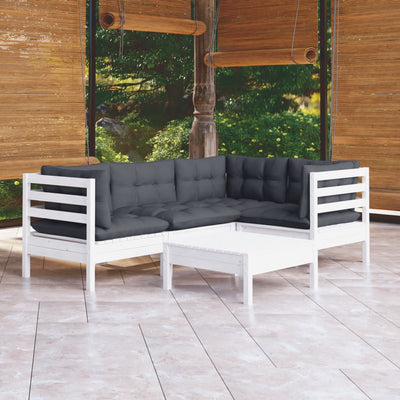 5 Piece Garden Lounge Set with Cushions White Pinewood