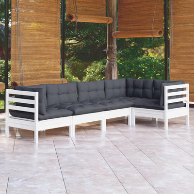 5 Piece Garden Lounge Set with Cushions White Pinewood