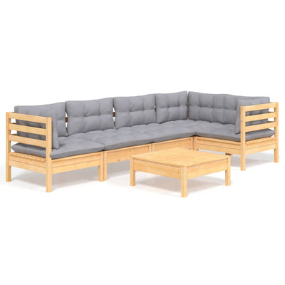 6 Piece Garden Lounge Set with Grey Cushions Pinewood