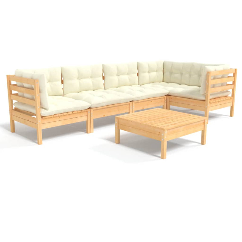 6 Piece Garden Lounge Set with Cream Cushions Pinewood