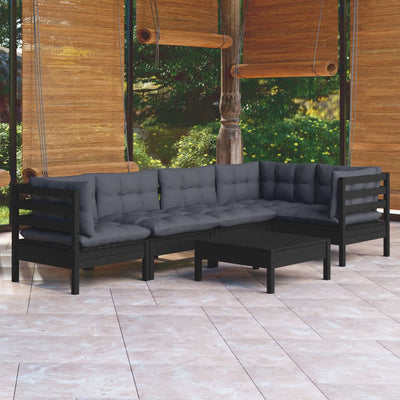 6 Piece Garden Lounge Set with Cushions Black Pinewood