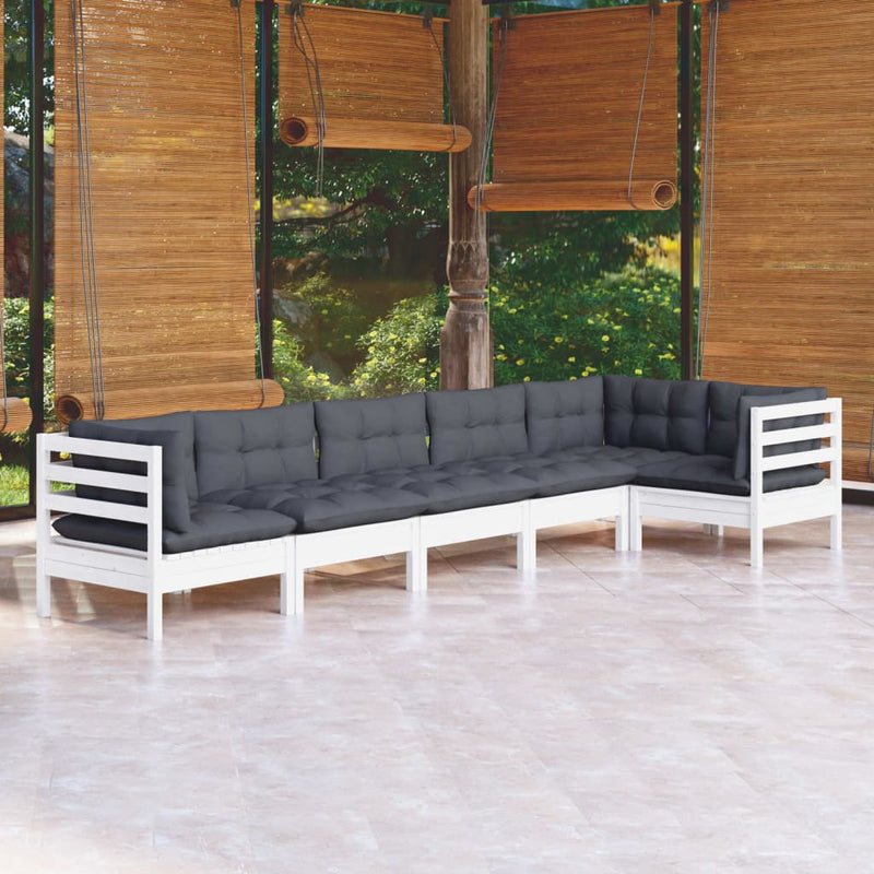 6 Piece Garden Lounge Set with Cushions White Pinewood