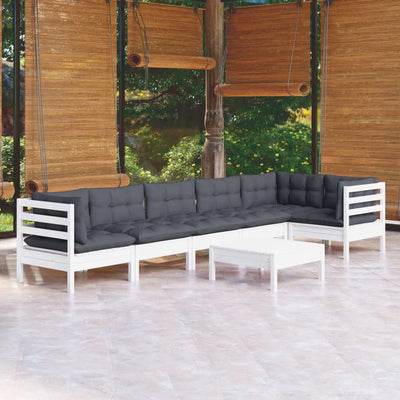 7 Piece Garden Lounge Set with Cushions White Pinewood