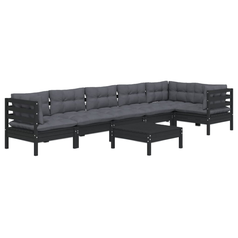 7 Piece Garden Lounge Set with Cushions Black Pinewood