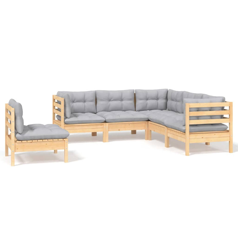 5 Piece Garden Lounge Set with Grey Cushions Pinewood