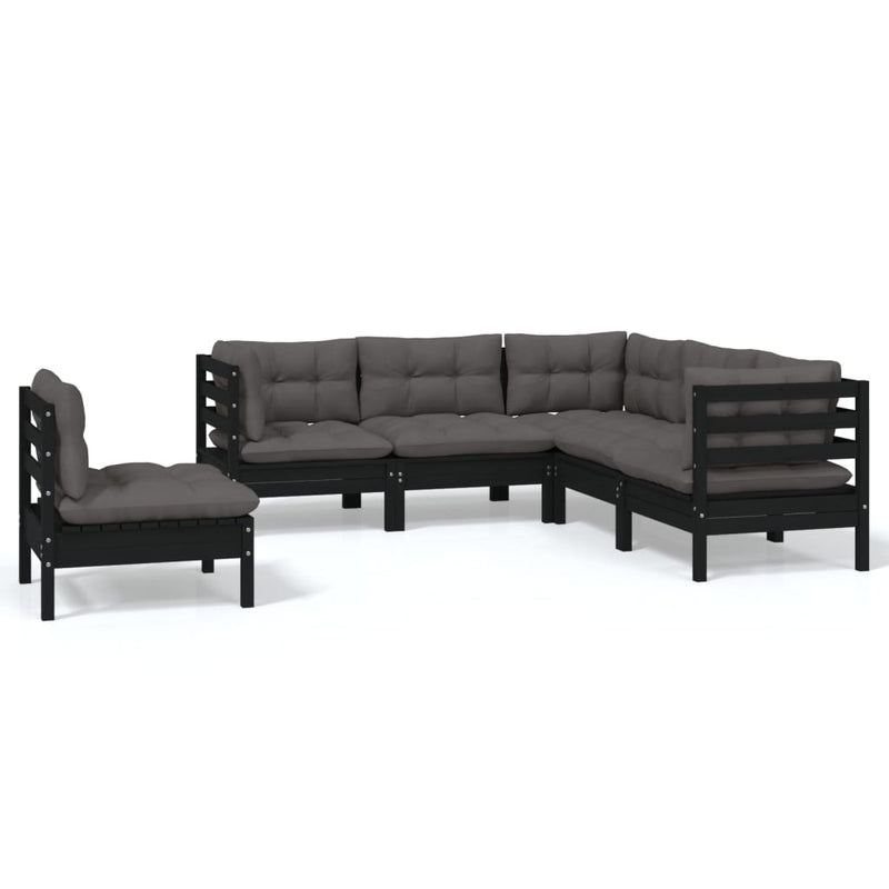 5 Piece Garden Lounge Set with Cushions Black Pinewood