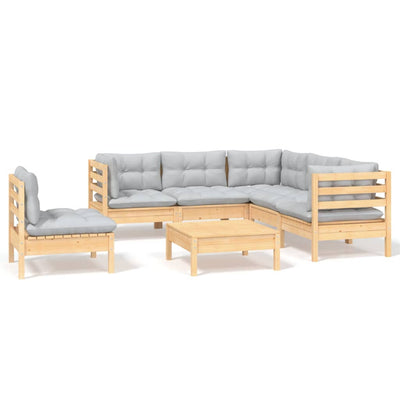 6 Piece Garden Lounge Set with Grey Cushions Pinewood