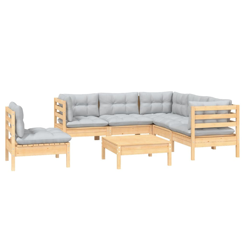 6 Piece Garden Lounge Set with Grey Cushions Pinewood