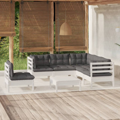 6 Piece Garden Lounge Set with Cushions White Pinewood