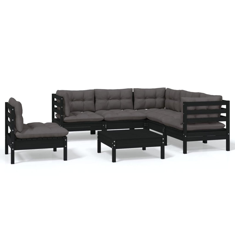 6 Piece Garden Lounge Set with Cushions Black Pinewood